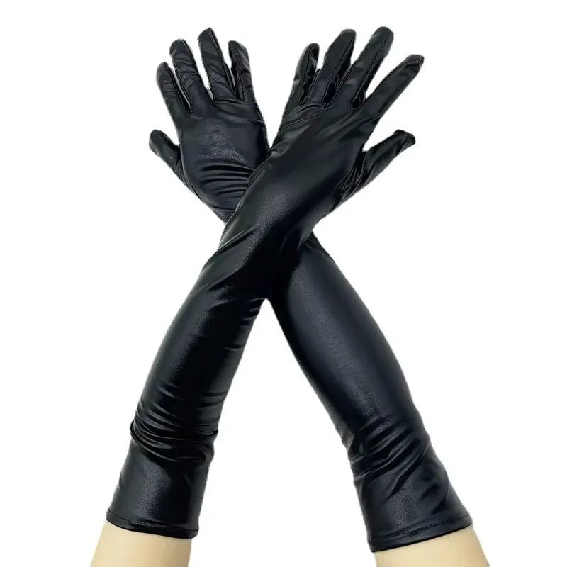 Adult Long Patent Leather Coated Pole Dance Performance Gloves Halloween Costume Accessories Tight Gloves