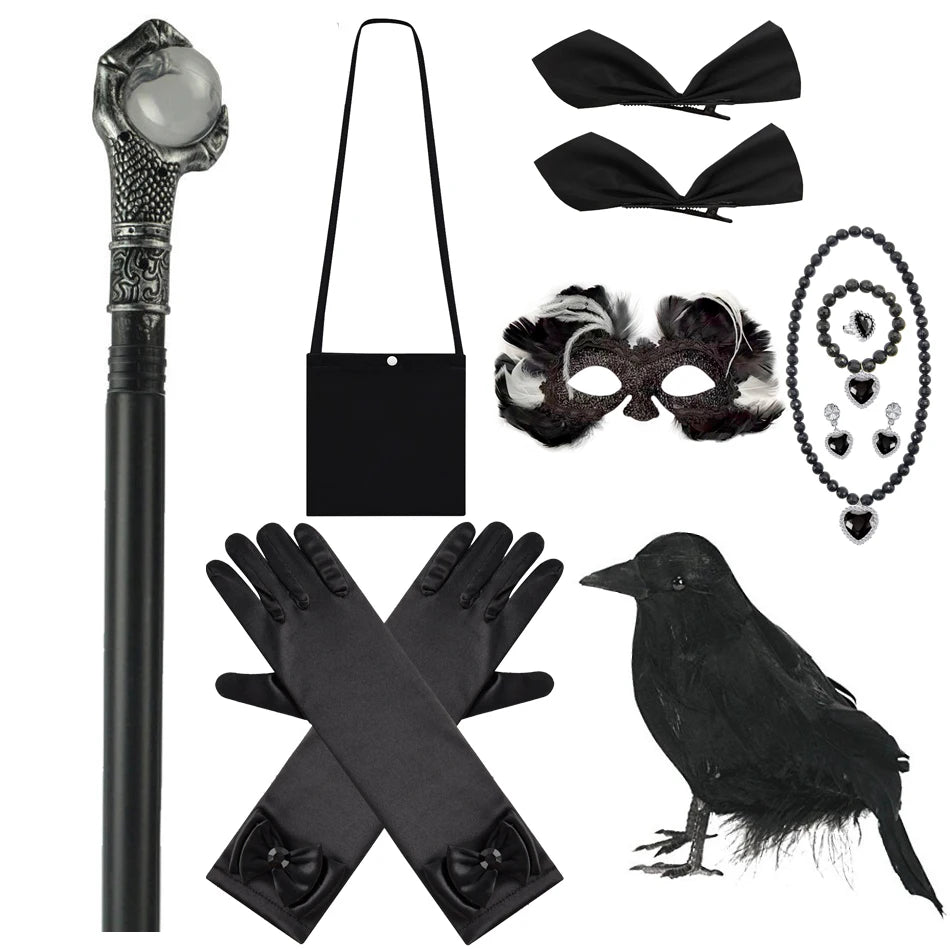 Halloween Costume For Kids Black Witch Dress Luxury Lace Sequin Evil Role Playing Costume Maleficent Dress Up Outfit Ghost Bride