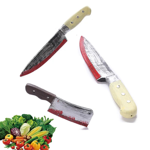 Halloween Simulation Knife Plastic Horror Bloody Sharp Knife Cosplay Game Performance Prank Scary Halloween Party Decor Props