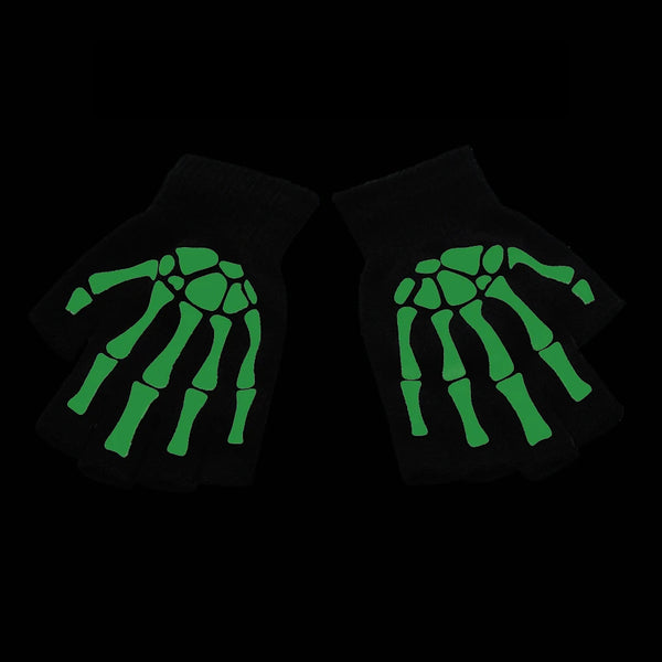 Adult Kids Halloween Skeleton Skull Half Finger Luminous Gloves Winter Skull Fingerless Mitten for Event Party Festive Cycling