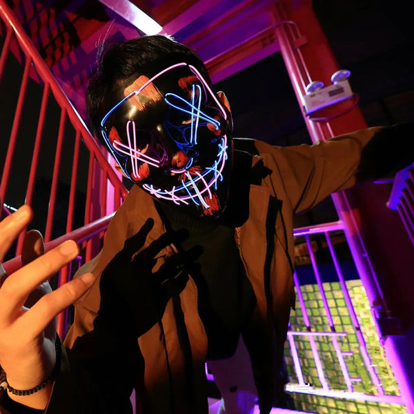 Halloween Party LED Luminous Black V-shaped Mask Daily Cold Light Halloween Horror Mask Ghost Festival Ghost Dance Luminous Mask