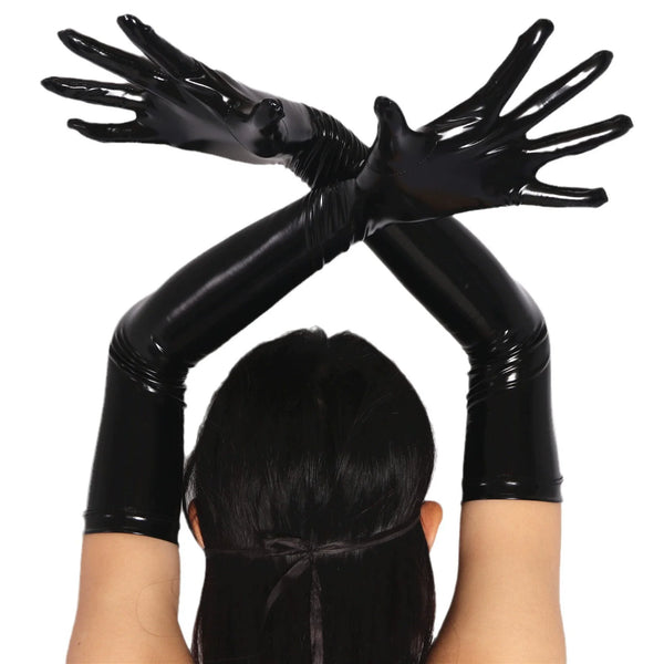 Adult Long Patent Leather Coated Pole Dance Performance Gloves Halloween Costume Accessories Tight Gloves