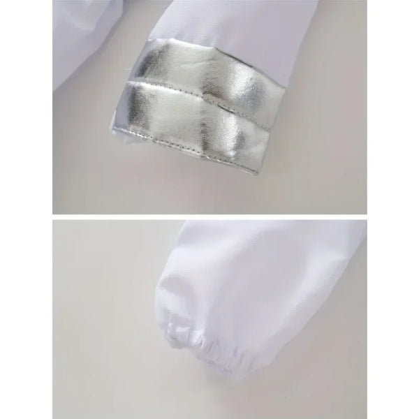 Kids US Astronaut Dressup Costume Deluxe Print Cartoon White Space Suit Bodysuit Halloween Role Play Adventure Gloves Hat Set