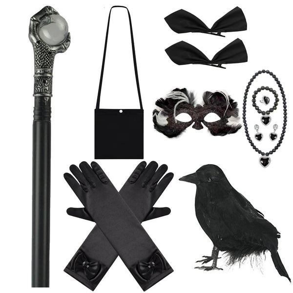 Halloween Costume For Kids Black Witch Dress Luxury Lace Sequin Evil Role Playing Costume Maleficent Dress Up Outfit Ghost Bride