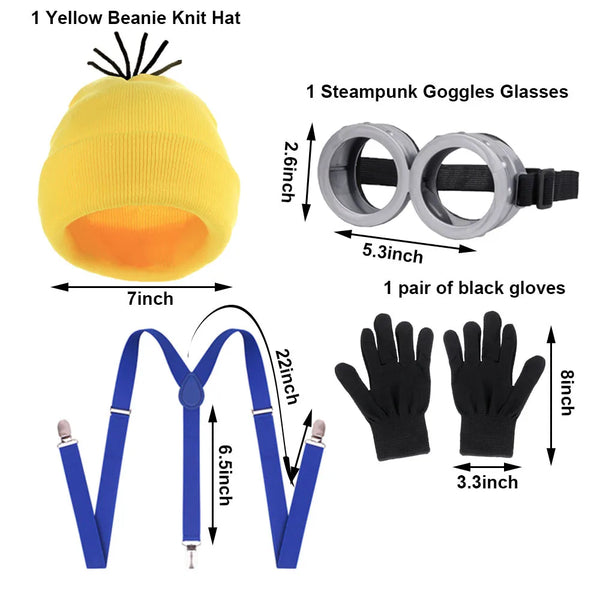 Disfraz disguise Funny Halloween Costume Accessories Adult,Goggles Glasses/Yellow Beanie/Gloves for Men Women Cosplay Party Set