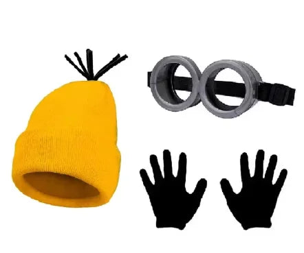 Disfraz disguise Funny Halloween Costume Accessories Adult,Goggles Glasses/Yellow Beanie/Gloves for Men Women Cosplay Party Set