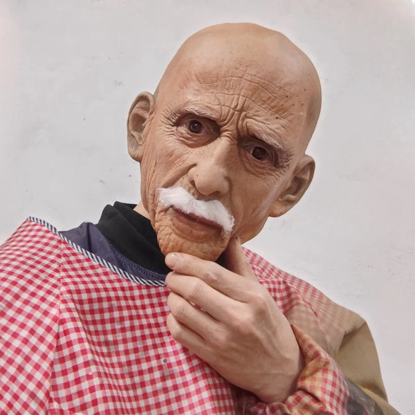 Full Head Mask Latex Realistic Men Face Beard Halloween Costume Party Props Old Man Latex Halloween Mask Cosplay Party Headgear