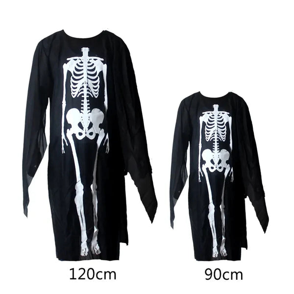 2025 Halloween cosplay costume: Grim Reaper, terrifying skeleton costume for children, adult Grim Reaper, ghost robe, and sickle