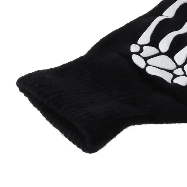 Adult Kids Halloween Skeleton Skull Half Finger Luminous Gloves Winter Skull Fingerless Mitten for Event Party Festive Cycling