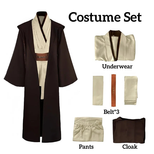 Obi-Wan Kenobi Jedi Knight Costume for Men – Full Tunic, Robe & Hooded Cloak Set | Star Wars Adult Halloween Cosplay Uniform