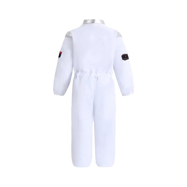 Kids US Astronaut Dressup Costume Deluxe Print Cartoon White Space Suit Bodysuit Halloween Role Play Adventure Gloves Hat Set