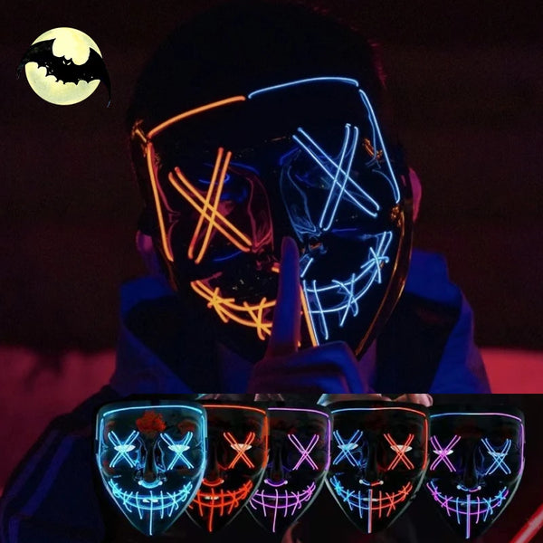 Halloween Party LED Luminous Black V-shaped Mask Daily Cold Light Halloween Horror Mask Ghost Festival Ghost Dance Luminous Mask