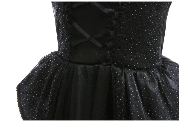 Halloween Costume For Kids Black Witch Dress Luxury Lace Sequin Evil Role Playing Costume Maleficent Dress Up Outfit Ghost Bride