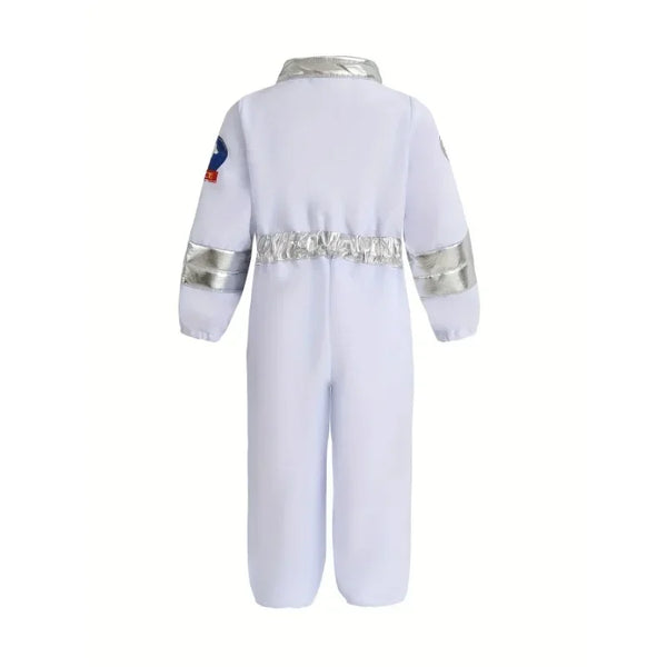 Kids US Astronaut Dressup Costume Deluxe Print Cartoon White Space Suit Bodysuit Halloween Role Play Adventure Gloves Hat Set