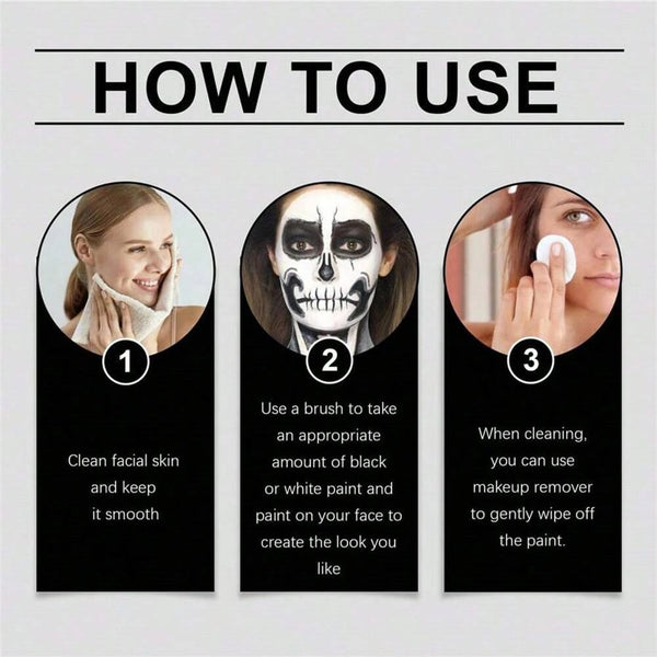 Black + White Oil Paint Face and Body Painting Set, Large Capacity, Suitable for Art Theater Halloween Party Role-Playing Clown Sfx Adult Makeup