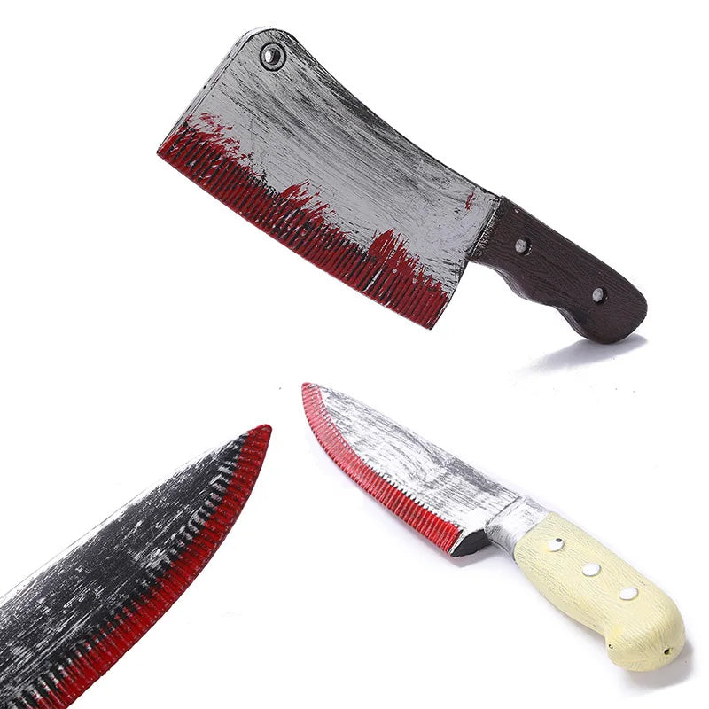 Halloween Simulation Knife Plastic Horror Bloody Sharp Knife Cosplay Game Performance Prank Scary Halloween Party Decor Props
