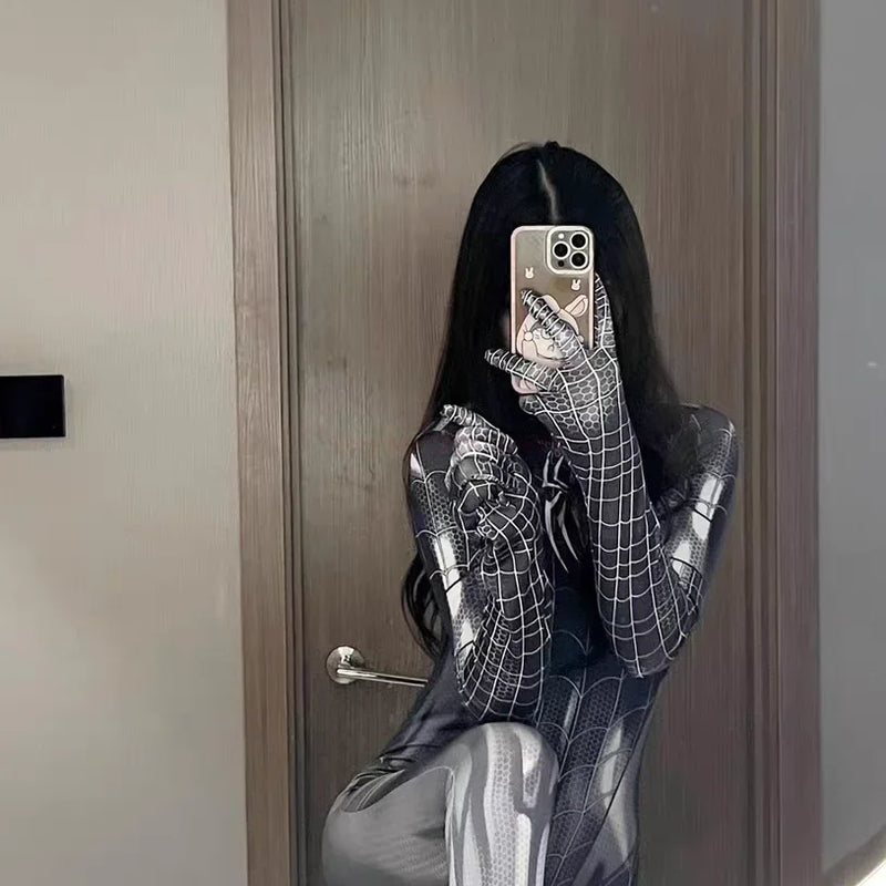 Sexy Black Cat Superhero Cosplay Costume For Spider Women Halloween Costume Christmas Tight 3d Printing Jumpuit Bodysuit Toys