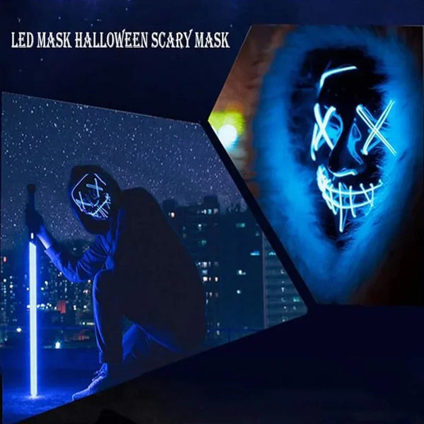 Halloween Party LED Luminous Black V-shaped Mask Daily Cold Light Halloween Horror Mask Ghost Festival Ghost Dance Luminous Mask