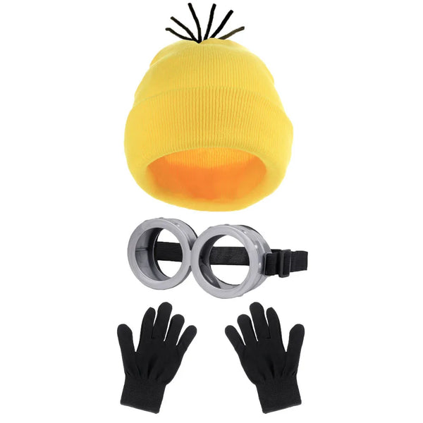 Disfraz disguise Funny Halloween Costume Accessories Adult,Goggles Glasses/Yellow Beanie/Gloves for Men Women Cosplay Party Set